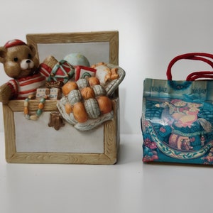 Two gorgeous music boxes with christmas bears - Enesco Cherished Teddies vintage music box - vintage ceramic wind-up musicboxes teddy bear