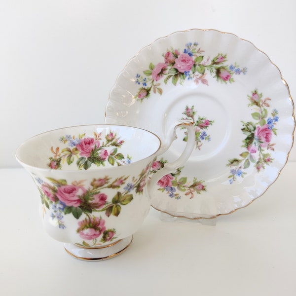 Royal Albert fine Bone China England - Moss Rose - cup and Saucer - coffee cup / teacup - 1956 vintage