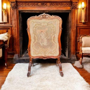 Rare 18th Century French Régence Tapestry Room Divider & Firescreen – Hand-Carved Birch/Lime Wood, Needlepoint Inset, 1750 French Chateau