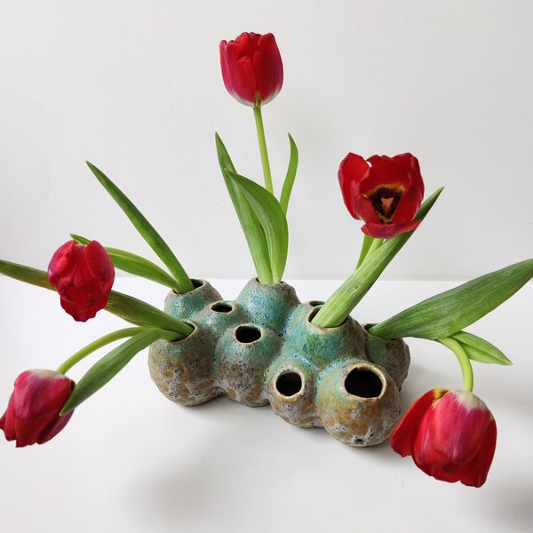 Gorgeous coral vase - Blue earth colored tulip vase modern art - sculpture flower vase - Dutch Design Amsterdam - ocean decor