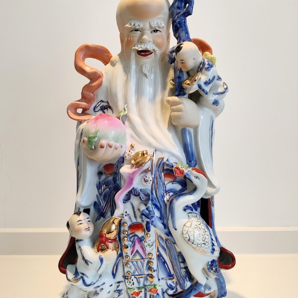 Shou Xing Chinese god statue - XXL - God of Longevity - Fu Lu Shou - Chinese antique art statue - vintage Chinese figurine