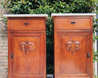 Antique French Marble Top sidetables - pair Bedside Cabinet / Nightstand – Solid Wood Louis XVI –early 1900s