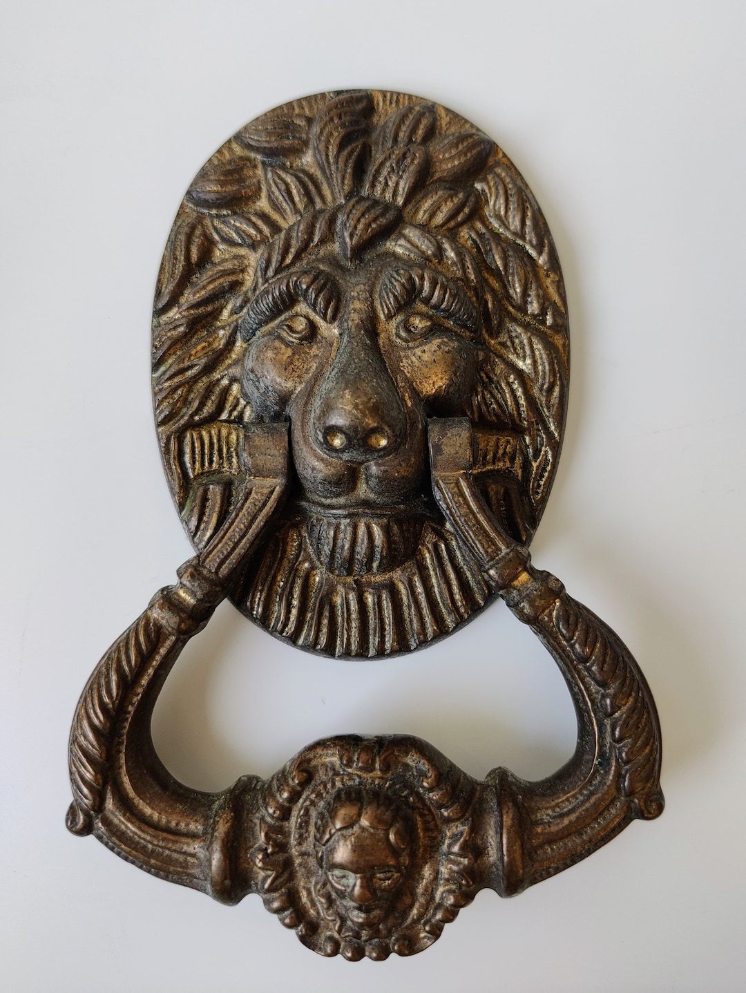 Large Antique Solid Brass Lion Head Door Knocker In Handles