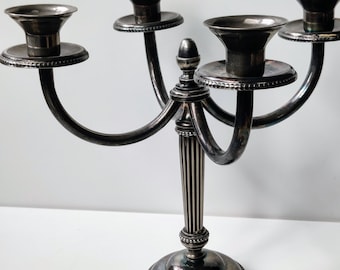 Antique English silver-plated Candelabra candlestick with a chic pearl edge - ca 1900 - centerpiece - silver chandelier