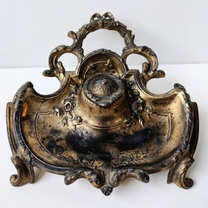 Antieke victoriaanse vergulde inktpot of inktstel - Louis XVI-stijl - depose 902 inkwell - Frankrijk eind 19e eeuw