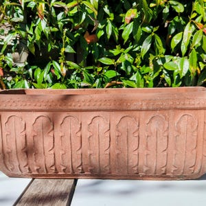 Antique Terracotta Gothic Revival Jardinière – Handcrafted Planter with Arched Relief – 19th Century European Garden Decor