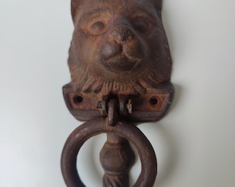 Antique copper cat head - Door knocker - 1900 England Pembroke - original heavy handcrafted vintage door bell
