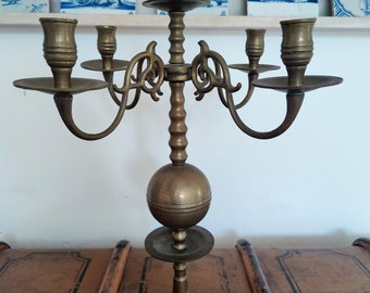Art Deco - large solid antique candelabra - England - 5-armed candlestick - Vintage home decor European centerpiece chandelier