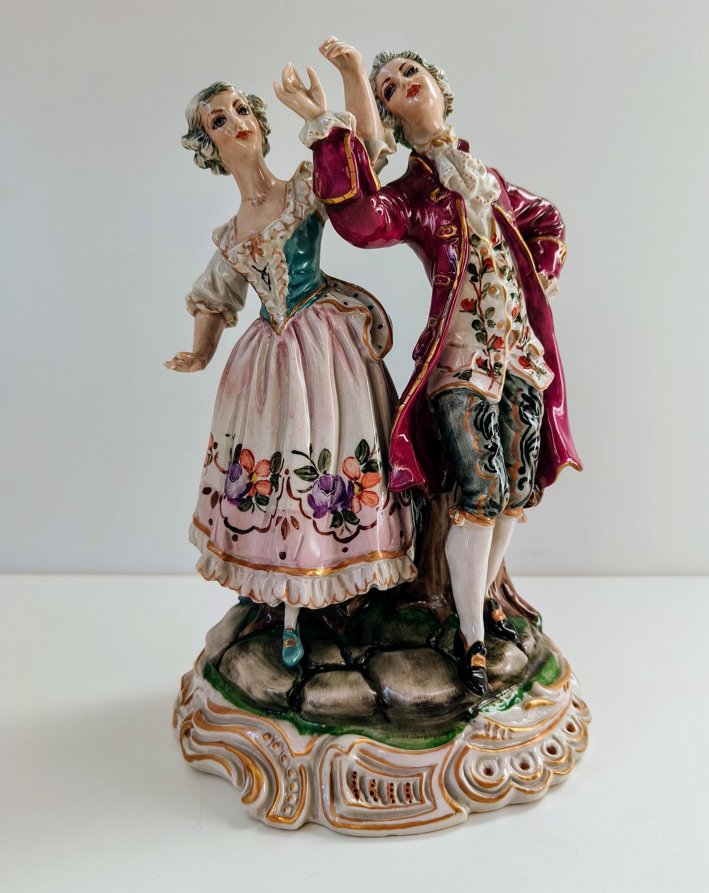 Rare Antique Capodimonte Porcelain Figurine – Hand-Painted Rococo Love Couple – Circa 1850-1900