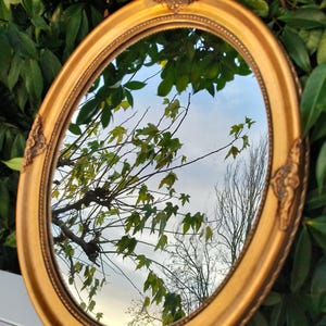 Antique French mirror - gold oval with elegant and detailed design - vintage find European mirror  Lodewijk XV-style