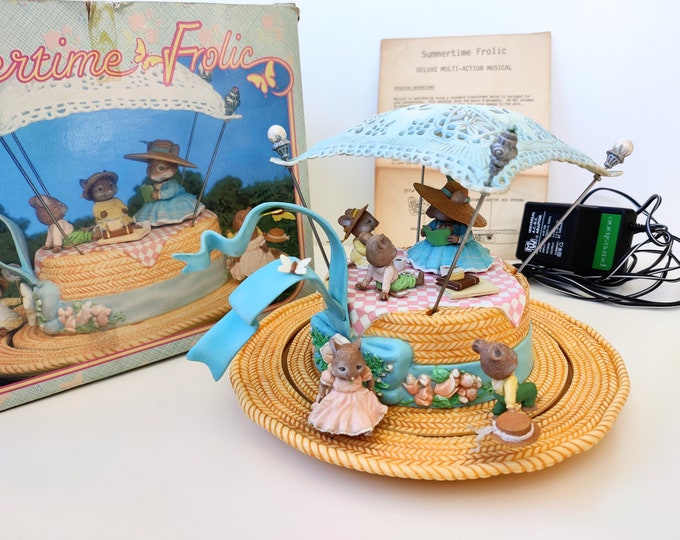 Enesco Mice Vintage Music Box Summertime Frolic Zonnehoed Boater Deluxe