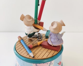 Enesco Music Box Mice Vintage Wind up Musicbox - Supplies in