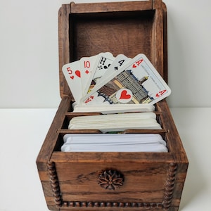 Vintage playing card chest - trinket box chest - Antique chest Dutch 1920 home decor handcarved - cardgame chest