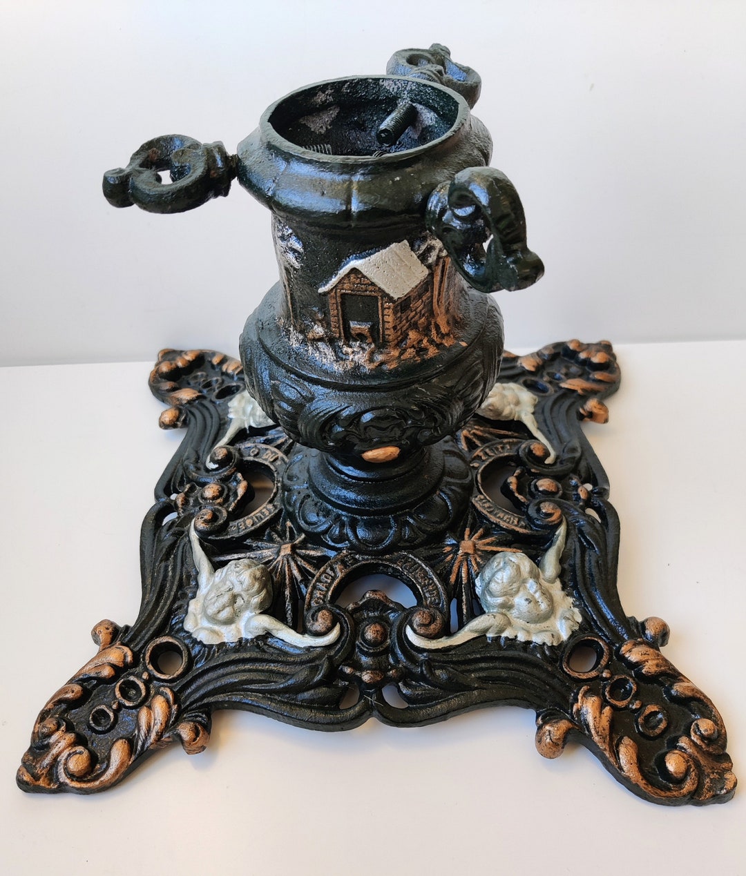 Antique Christmas Tree Stand French Tree Stand Angel Pine Green Cast