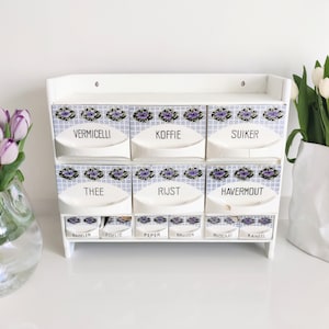 Antique Dutch spice cabinet / spice rack - Vintage Dutch kitchen decor - Wood, Porcelain - Dutch Art Nouveau