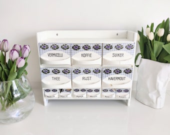 Antique Dutch spice cabinet / spice rack - Vintage Dutch kitchen decor - Wood, Porcelain - Dutch Art Nouveau