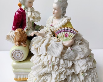 Dresden Ireland Müller Volkstedt - Vintage Porcelain Hand Paint Antique - Figurine Love Couple Rococo Meissen Victorian - MZ irish dresden