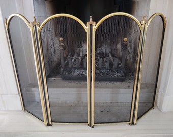 Beautiful Victorian Antique fireplace screen / firewall - gold messing foldable 4 screen - classic luxury interior design