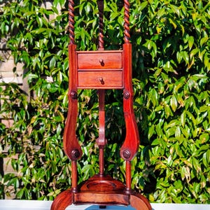 Antique Mahogany Plant Stand – Victorian English Side Table, Twisted Barley Legs, Elegant Display Stand Drawers - 19th-Century Craftsmanship