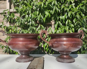 Pair victorian Garden vase / Jardiniere / planters (2) - copper - French 1800s estate - antique vintage