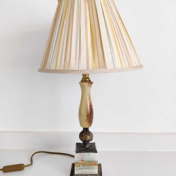 Exclusive late Victorian Italian antique table lamp - silk pastel coloured lampshade - marble and gold - exclusive home design
