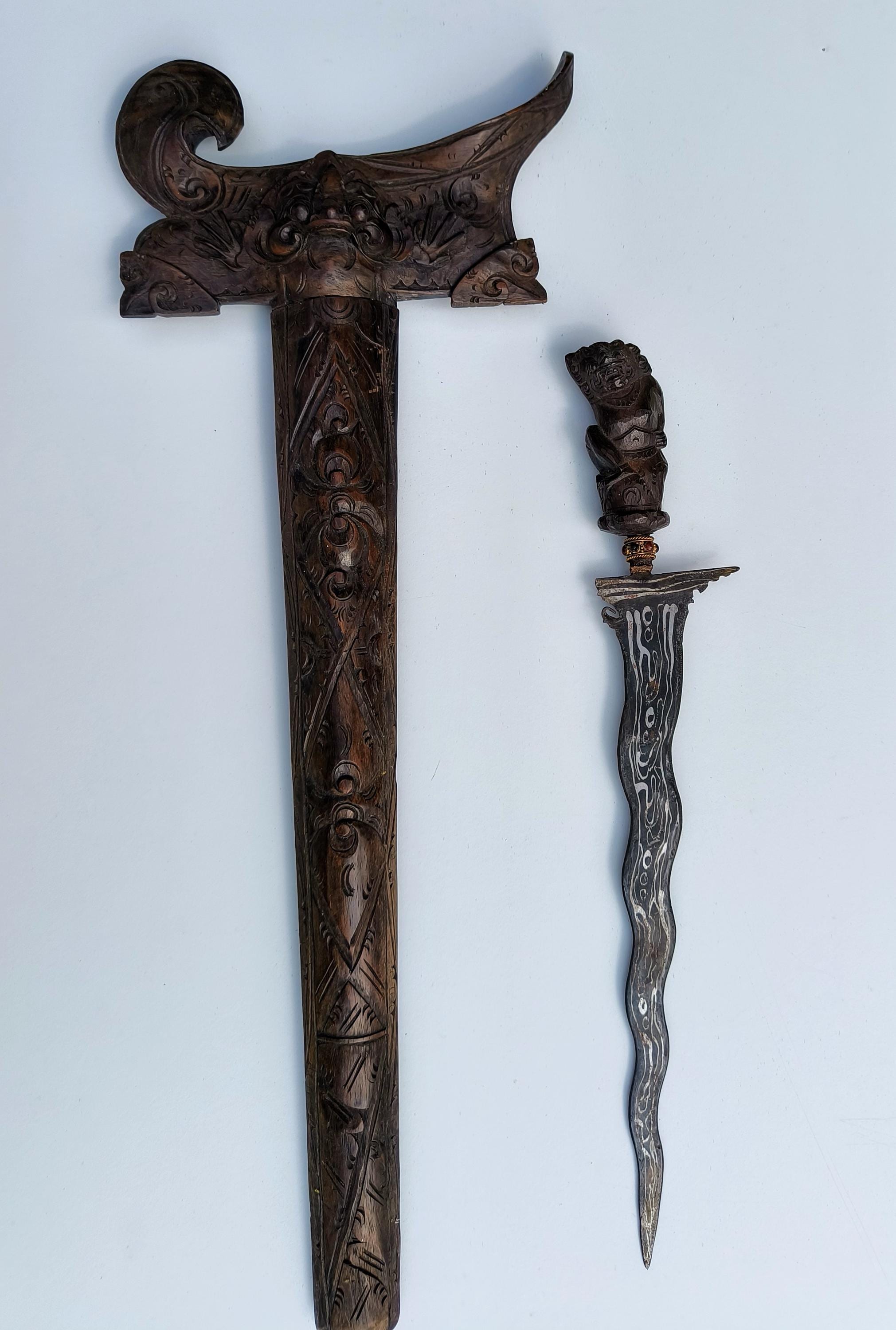 Antique Indonesian Keris Kris Dagger Bali Lombok - Hand-carved