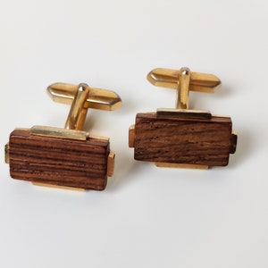 Antique Gold Plated Cufflinks - macassar wooden plate - Art Deco - beautiful gift vintage jewellery