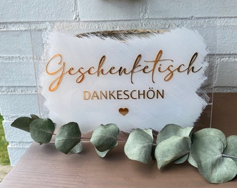 Welcome Sign - Geschenketisch Willkommen  - Hochzeit, Verlobung, Hochzeitsdeko - Acrylschild, Plexiglasschild, Tischnummer, Table number