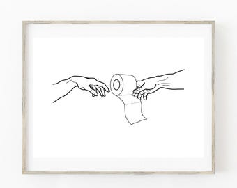 Impresión de papel higiénico de "La Creación de Adán", arte de pared para baño (descarga digital)