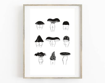 Bumbum de Cogumelo, Arte de Bumbum Fofo, Arte de Cogumelo, Bumbum Bonito, Arte Engraçada para Banheiro, Cogumelo para Imprimir, Bumbum Bonito, Decoração de Parede, Arte Engraçada para Quarto