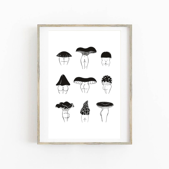 Mushroom Butt, Cute Butt Art, Mushroom Art, Nice Butt, Funny Bathroom Art, Mushroom Printable, Nice Bum, Wall Art Decor, Funny Bedroom Art
