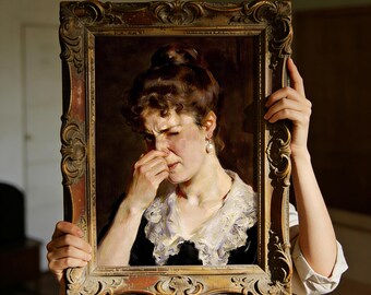 Classic Lady Pinching Nose Painting | Funny Toilet Decor | Quirky Bathroom Wall Art | Funny Bathroom Art Instant Download