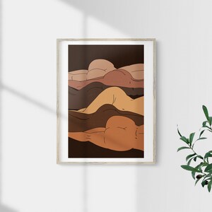 May include: A digital illustration of four figures with different skin tones, lying on top of each other in a layered, abstract design. The figures are outlined in black and filled with shades of brown, orange, and yellow.