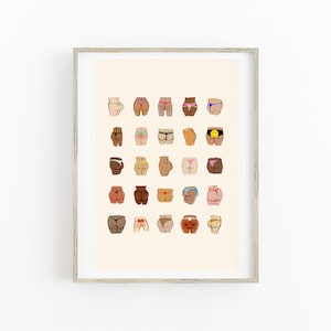 Süße Hintern, Aquarell Butt Art, Nice Bum, Lustige Badezimmer Kunst, Butt Collage, Alle Bums, Körper positiv, Wand Kunst Dekor, Boho Art Printable