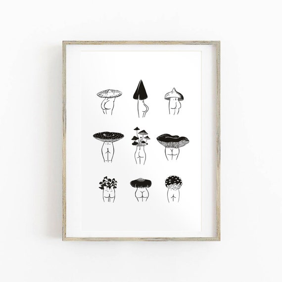 Mushroom Butt Art, Nice Bum, Cute Butt Art, Mushroom Art, Funny Bathroom Art, Mushroom Printable, Nice Bum, Wall Art Decor, Bedroom Art