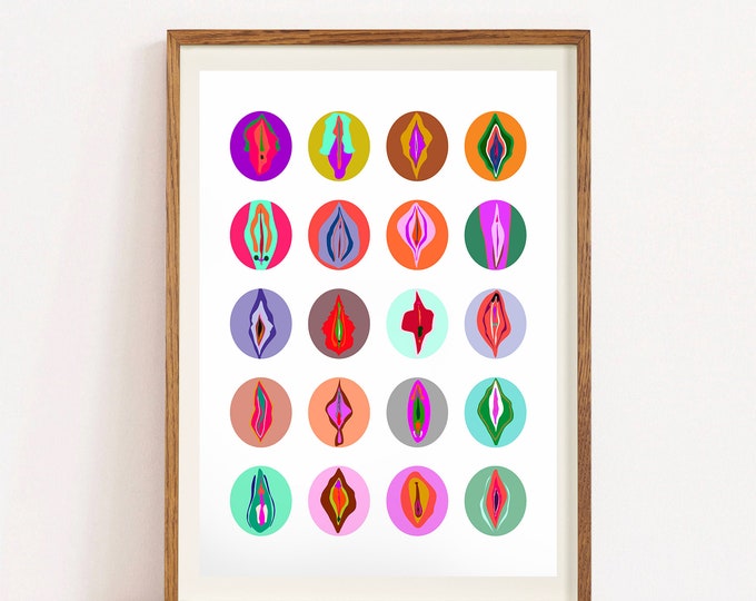 Colorful Vulva Art, Vagina Art, Pussy Art, Bathroom Art Decor, Lesbian ...