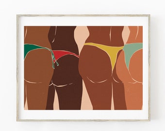 Body Positive Bikini Art Print, Watercolor Butt Art, Nice Bum, Diverse Skin Tones, Funny Bathroom Art, Boho Art Printable, Self Love
