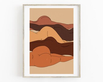 Arte de montanha de bunda, bunda bonita, arte de parede boho, arte de paisagem corporal, arte engraçada de banheiro, desenho de bunda, aquarela de bunda para impressão, corpo positivo
