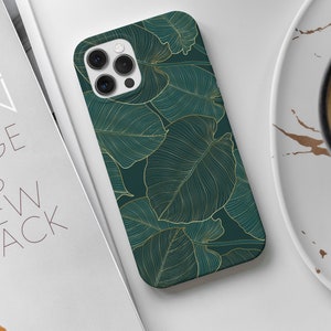 Gold Green Leaves Phone Case Compatible MagSafe iPhone 16, 15, 14, 13 Pro Max, iPhone 15, 14 Plus, iPhone 13, 12 Mini, iPhone 12, 11 Pro Max