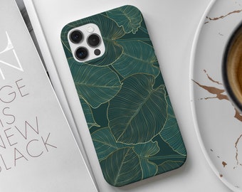 Gold Green Leaves Case Compatible MagSafe iPhone 17, 16, 15, 14, 13 Pro Max, iPhone 15, 14 Plus, iPhone 13, 12 Mini, iPhone 12, 11 Pro Max