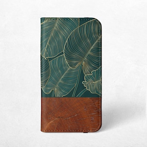 Green Leaves Wallet Phone Case For iPhone 15, 14, 13 Pro Max, 15, 14 Plus, 13, 12, 11, Samsung S24, S23 Ultra, S22, S21 Plus, S20, Note 20