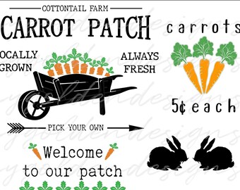 Spring, Carrot Patch, Locally Grown, Farm, Clipart, SVG, PNG, Digital Bundle Download