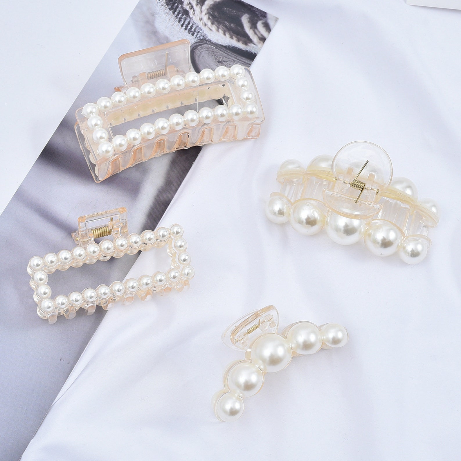 Haarklammer Mit Weißen Rosen & Perlen – Lange Haarklammer Für Dicke Haare, Metall, Damen & Mädchen