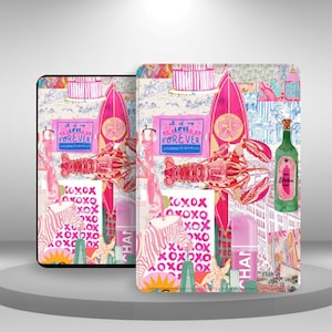 Custodia estetica con motivo collage per Kindle Paperwhite 12/11, Kindle 11 2024/22/10, Kindle Scribe/Oasis/Colorsoft, custodia con cinturino da polso