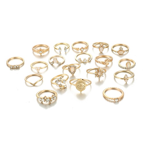 18 Pcs Vintage Silver Gold-colored Ring Set Carved Finger - Etsy