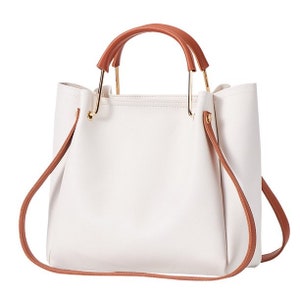 Woman Handbag Leather Shoulder Bag Tote Bag Bucket Bag Large White