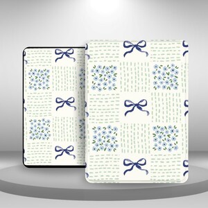 Custodia estetica con motivo floreale a fiocchi per Kindle Paperwhite 12/11, Kindle 11 2024/22, Kindle Scribe/Oasis/Colorsoft, custodia con cinturino da polso