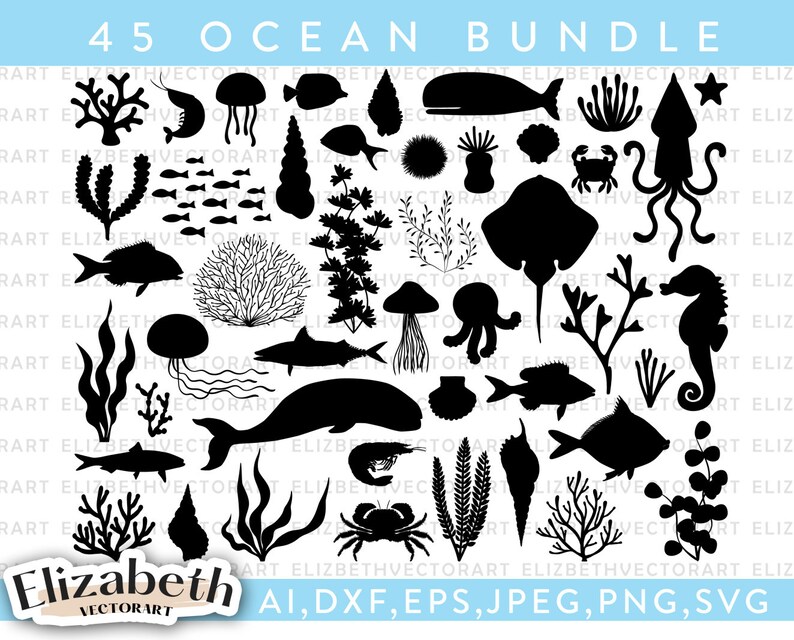 Download 45 Hand Drawn Ocean Animals Svg Bundle Sea Animal Svg Octopus Starfish Seahorse Seashell Svg Clipart Vector Dxf Cut File Silhouette Cricut Drawing Illustration Art Collectibles Kromasol Com