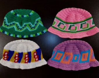 New POL Knitted Bucket Hat With Handmade Panel Crochet Granny Square Chenille Bucket Hat - POL – RARA Boutique main image 4