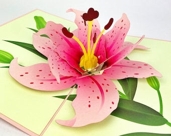 Rose Lily, Pop Up Card, Birthday Card, Child Birthday Card, Women's Birthday Card, Mother's Day Card, Christmas Card